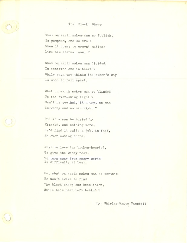 ["Shirley A. Campbell (March 17,1949-January 10, 2021), a native of Pinch, West Virginia and a resident of Charleston, West Virginia, was a lifelong songwriter and poet. Two of her songs were recorded by Grandpa Jones and Ernest Tubb, respectively. Campbell married into the Reed-Campbell family of the bluegrass musician Ola Belle Reed, who was her mentor. Read Campbells obituary:Shirley A. Campbell, 71, of Charleston, WV, passed away suddenly at home, Sunday, January 10, 2021.Born March 17, 1949, in Pinch, WV, she was the daughter of the late Ruby Francis Jarrett and Jack White.She is survived by her two children, daughter Carlie Campbell of Charleston and son Jeremy Campbell of Elkton, MD; and pets.In addition to her parents, she was preceded in death by her beloved dachshunds, Buckwheat and Alfalfa.Shirley studied at Oklahoma University and Marshall University. She was a nurse for 20 years, a dog groomer for 15 years, and a small business owner for approximately 10 years. She was a woman of endless talents, for many of which she received recognition. She was deeply devoted to animal welfare; throughout her life caring for ANY and ALL that she found in need.There will be a symphony of animal calls greeting her at the gates of heaven; and it will be glorious!As per her request, there will be no services. She asks that, in lieu of flowers, please donate to an animal charity in her honor.You may send condolences to the family at: www.barlowbonsall.com.Barlow Bonsall Funeral Home, Charleston, WV, has been entrusted with the arrangements."]%