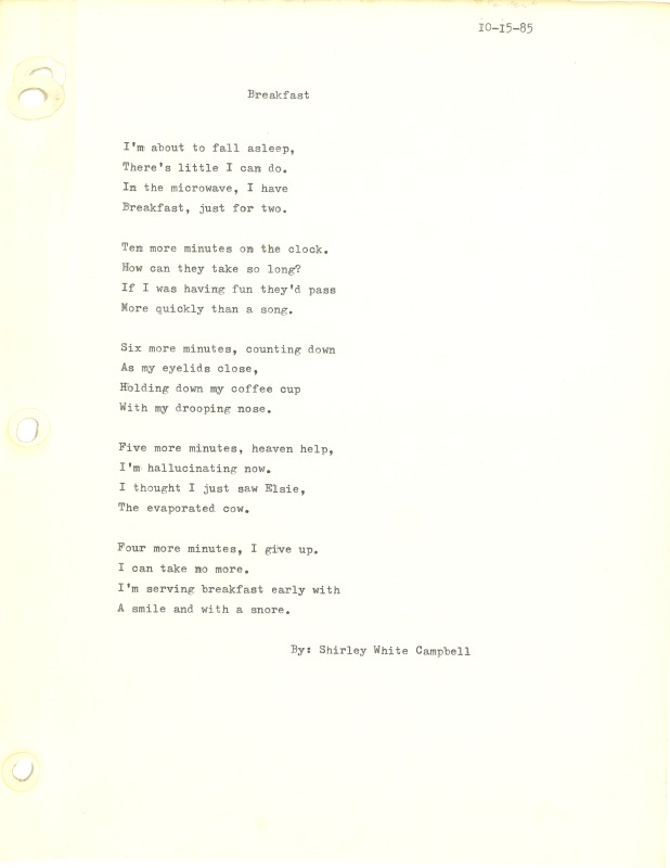 ["Shirley A. Campbell (March 17,1949-January 10, 2021), a native of Pinch, West Virginia and a resident of Charleston, West Virginia, was a lifelong songwriter and poet. Two of her songs were recorded by Grandpa Jones and Ernest Tubb, respectively. Campbell married into the Reed-Campbell family of the bluegrass musician Ola Belle Reed, who was her mentor. Read Campbells obituary:Shirley A. Campbell, 71, of Charleston, WV, passed away suddenly at home, Sunday, January 10, 2021.Born March 17, 1949, in Pinch, WV, she was the daughter of the late Ruby Francis Jarrett and Jack White.She is survived by her two children, daughter Carlie Campbell of Charleston and son Jeremy Campbell of Elkton, MD; and pets.In addition to her parents, she was preceded in death by her beloved dachshunds, Buckwheat and Alfalfa.Shirley studied at Oklahoma University and Marshall University. She was a nurse for 20 years, a dog groomer for 15 years, and a small business owner for approximately 10 years. She was a woman of endless talents, for many of which she received recognition. She was deeply devoted to animal welfare; throughout her life caring for ANY and ALL that she found in need.There will be a symphony of animal calls greeting her at the gates of heaven; and it will be glorious!As per her request, there will be no services. She asks that, in lieu of flowers, please donate to an animal charity in her honor.You may send condolences to the family at: www.barlowbonsall.com.Barlow Bonsall Funeral Home, Charleston, WV, has been entrusted with the arrangements."]%