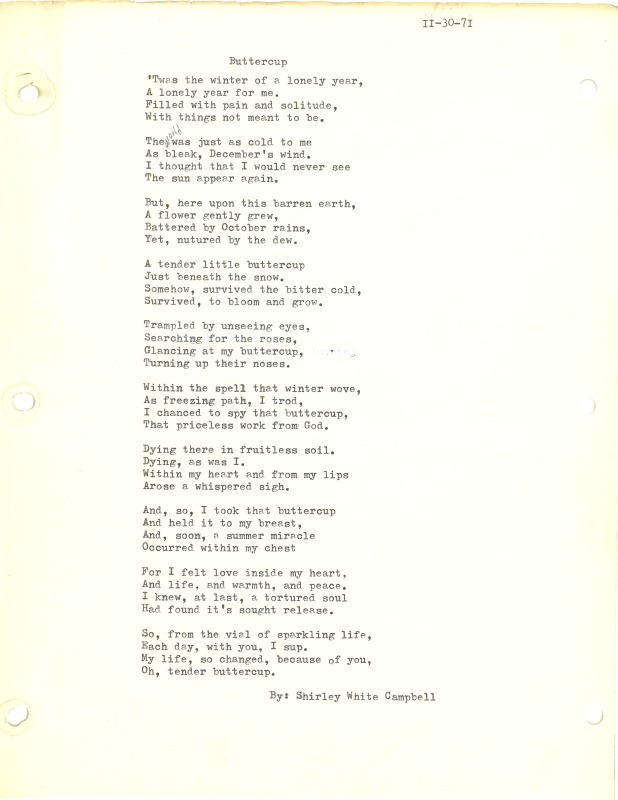 ["Shirley A. Campbell (March 17,1949-January 10, 2021), a native of Pinch, West Virginia and a resident of Charleston, West Virginia, was a lifelong songwriter and poet. Two of her songs were recorded by Grandpa Jones and Ernest Tubb, respectively. Campbell married into the Reed-Campbell family of the bluegrass musician Ola Belle Reed, who was her mentor. Read Campbells obituary:Shirley A. Campbell, 71, of Charleston, WV, passed away suddenly at home, Sunday, January 10, 2021.Born March 17, 1949, in Pinch, WV, she was the daughter of the late Ruby Francis Jarrett and Jack White.She is survived by her two children, daughter Carlie Campbell of Charleston and son Jeremy Campbell of Elkton, MD; and pets.In addition to her parents, she was preceded in death by her beloved dachshunds, Buckwheat and Alfalfa.Shirley studied at Oklahoma University and Marshall University. She was a nurse for 20 years, a dog groomer for 15 years, and a small business owner for approximately 10 years. She was a woman of endless talents, for many of which she received recognition. She was deeply devoted to animal welfare; throughout her life caring for ANY and ALL that she found in need.There will be a symphony of animal calls greeting her at the gates of heaven; and it will be glorious!As per her request, there will be no services. She asks that, in lieu of flowers, please donate to an animal charity in her honor.You may send condolences to the family at: www.barlowbonsall.com.Barlow Bonsall Funeral Home, Charleston, WV, has been entrusted with the arrangements."]%