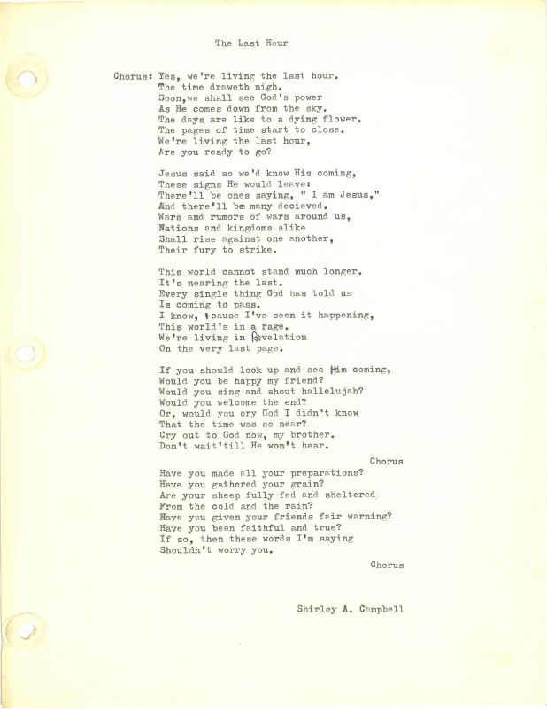 ["Shirley A. Campbell (March 17,1949-January 10, 2021), a native of Pinch, West Virginia and a resident of Charleston, West Virginia, was a lifelong songwriter and poet. Two of her songs were recorded by Grandpa Jones and Ernest Tubb, respectively. Campbell married into the Reed-Campbell family of the bluegrass musician Ola Belle Reed, who was her mentor. Read Campbells obituary:Shirley A. Campbell, 71, of Charleston, WV, passed away suddenly at home, Sunday, January 10, 2021.Born March 17, 1949, in Pinch, WV, she was the daughter of the late Ruby Francis Jarrett and Jack White.She is survived by her two children, daughter Carlie Campbell of Charleston and son Jeremy Campbell of Elkton, MD; and pets.In addition to her parents, she was preceded in death by her beloved dachshunds, Buckwheat and Alfalfa.Shirley studied at Oklahoma University and Marshall University. She was a nurse for 20 years, a dog groomer for 15 years, and a small business owner for approximately 10 years. She was a woman of endless talents, for many of which she received recognition. She was deeply devoted to animal welfare; throughout her life caring for ANY and ALL that she found in need.There will be a symphony of animal calls greeting her at the gates of heaven; and it will be glorious!As per her request, there will be no services. She asks that, in lieu of flowers, please donate to an animal charity in her honor.You may send condolences to the family at: www.barlowbonsall.com.Barlow Bonsall Funeral Home, Charleston, WV, has been entrusted with the arrangements."]%