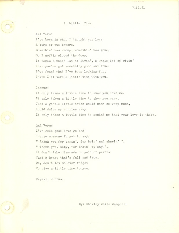 ["Shirley A. Campbell (March 17,1949-January 10, 2021), a native of Pinch, West Virginia and a resident of Charleston, West Virginia, was a lifelong songwriter and poet. Two of her songs were recorded by Grandpa Jones and Ernest Tubb, respectively. Campbell married into the Reed-Campbell family of the bluegrass musician Ola Belle Reed, who was her mentor. Read Campbells obituary:Shirley A. Campbell, 71, of Charleston, WV, passed away suddenly at home, Sunday, January 10, 2021.Born March 17, 1949, in Pinch, WV, she was the daughter of the late Ruby Francis Jarrett and Jack White.She is survived by her two children, daughter Carlie Campbell of Charleston and son Jeremy Campbell of Elkton, MD; and pets.In addition to her parents, she was preceded in death by her beloved dachshunds, Buckwheat and Alfalfa.Shirley studied at Oklahoma University and Marshall University. She was a nurse for 20 years, a dog groomer for 15 years, and a small business owner for approximately 10 years. She was a woman of endless talents, for many of which she received recognition. She was deeply devoted to animal welfare; throughout her life caring for ANY and ALL that she found in need.There will be a symphony of animal calls greeting her at the gates of heaven; and it will be glorious!As per her request, there will be no services. She asks that, in lieu of flowers, please donate to an animal charity in her honor.You may send condolences to the family at: www.barlowbonsall.com.Barlow Bonsall Funeral Home, Charleston, WV, has been entrusted with the arrangements."]%