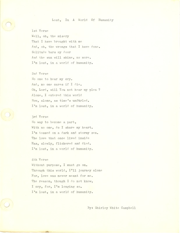 ["Shirley A. Campbell (March 17,1949-January 10, 2021), a native of Pinch, West Virginia and a resident of Charleston, West Virginia, was a lifelong songwriter and poet. Two of her songs were recorded by Grandpa Jones and Ernest Tubb, respectively. Campbell married into the Reed-Campbell family of the bluegrass musician Ola Belle Reed, who was her mentor. Read Campbells obituary:Shirley A. Campbell, 71, of Charleston, WV, passed away suddenly at home, Sunday, January 10, 2021.Born March 17, 1949, in Pinch, WV, she was the daughter of the late Ruby Francis Jarrett and Jack White.She is survived by her two children, daughter Carlie Campbell of Charleston and son Jeremy Campbell of Elkton, MD; and pets.In addition to her parents, she was preceded in death by her beloved dachshunds, Buckwheat and Alfalfa.Shirley studied at Oklahoma University and Marshall University. She was a nurse for 20 years, a dog groomer for 15 years, and a small business owner for approximately 10 years. She was a woman of endless talents, for many of which she received recognition. She was deeply devoted to animal welfare; throughout her life caring for ANY and ALL that she found in need.There will be a symphony of animal calls greeting her at the gates of heaven; and it will be glorious!As per her request, there will be no services. She asks that, in lieu of flowers, please donate to an animal charity in her honor.You may send condolences to the family at: www.barlowbonsall.com.Barlow Bonsall Funeral Home, Charleston, WV, has been entrusted with the arrangements."]%