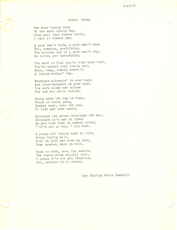 ["Shirley A. Campbell (March 17,1949-January 10, 2021), a native of Pinch, West Virginia and a resident of Charleston, West Virginia, was a lifelong songwriter and poet. Two of her songs were recorded by Grandpa Jones and Ernest Tubb, respectively. Campbell married into the Reed-Campbell family of the bluegrass musician Ola Belle Reed, who was her mentor. Read Campbells obituary:Shirley A. Campbell, 71, of Charleston, WV, passed away suddenly at home, Sunday, January 10, 2021.Born March 17, 1949, in Pinch, WV, she was the daughter of the late Ruby Francis Jarrett and Jack White.She is survived by her two children, daughter Carlie Campbell of Charleston and son Jeremy Campbell of Elkton, MD; and pets.In addition to her parents, she was preceded in death by her beloved dachshunds, Buckwheat and Alfalfa.Shirley studied at Oklahoma University and Marshall University. She was a nurse for 20 years, a dog groomer for 15 years, and a small business owner for approximately 10 years. She was a woman of endless talents, for many of which she received recognition. She was deeply devoted to animal welfare; throughout her life caring for ANY and ALL that she found in need.There will be a symphony of animal calls greeting her at the gates of heaven; and it will be glorious!As per her request, there will be no services. She asks that, in lieu of flowers, please donate to an animal charity in her honor.You may send condolences to the family at: www.barlowbonsall.com.Barlow Bonsall Funeral Home, Charleston, WV, has been entrusted with the arrangements."]%