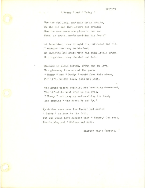 ["Shirley A. Campbell (March 17,1949-January 10, 2021), a native of Pinch, West Virginia and a resident of Charleston, West Virginia, was a lifelong songwriter and poet. Two of her songs were recorded by Grandpa Jones and Ernest Tubb, respectively. Campbell married into the Reed-Campbell family of the bluegrass musician Ola Belle Reed, who was her mentor. Read Campbells obituary:Shirley A. Campbell, 71, of Charleston, WV, passed away suddenly at home, Sunday, January 10, 2021.Born March 17, 1949, in Pinch, WV, she was the daughter of the late Ruby Francis Jarrett and Jack White.She is survived by her two children, daughter Carlie Campbell of Charleston and son Jeremy Campbell of Elkton, MD; and pets.In addition to her parents, she was preceded in death by her beloved dachshunds, Buckwheat and Alfalfa.Shirley studied at Oklahoma University and Marshall University. She was a nurse for 20 years, a dog groomer for 15 years, and a small business owner for approximately 10 years. She was a woman of endless talents, for many of which she received recognition. She was deeply devoted to animal welfare; throughout her life caring for ANY and ALL that she found in need.There will be a symphony of animal calls greeting her at the gates of heaven; and it will be glorious!As per her request, there will be no services. She asks that, in lieu of flowers, please donate to an animal charity in her honor.You may send condolences to the family at: www.barlowbonsall.com.Barlow Bonsall Funeral Home, Charleston, WV, has been entrusted with the arrangements."]%