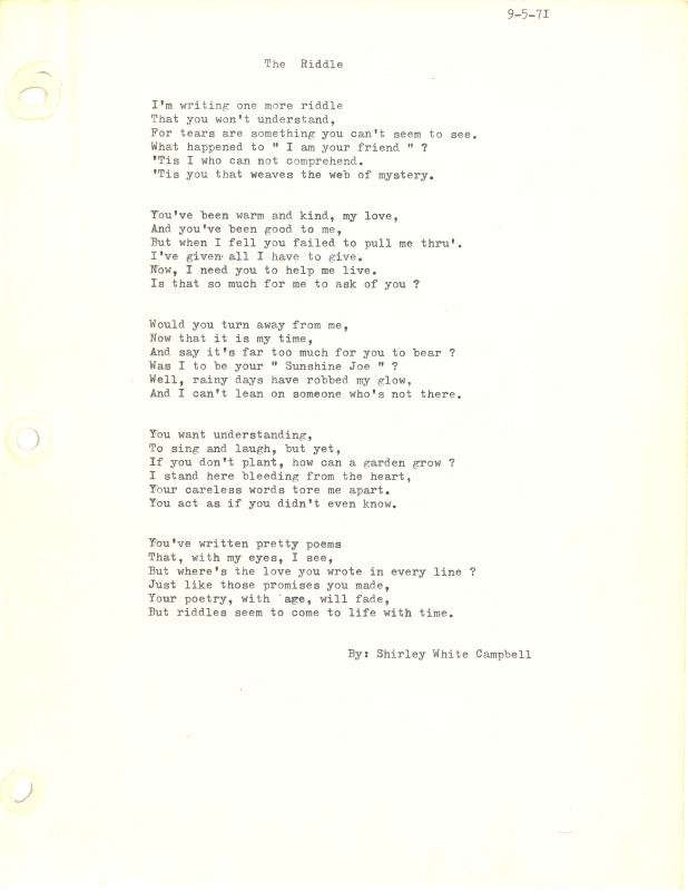 ["Shirley A. Campbell (March 17,1949-January 10, 2021), a native of Pinch, West Virginia and a resident of Charleston, West Virginia, was a lifelong songwriter and poet. Two of her songs were recorded by Grandpa Jones and Ernest Tubb, respectively. Campbell married into the Reed-Campbell family of the bluegrass musician Ola Belle Reed, who was her mentor. Read Campbells obituary:Shirley A. Campbell, 71, of Charleston, WV, passed away suddenly at home, Sunday, January 10, 2021.Born March 17, 1949, in Pinch, WV, she was the daughter of the late Ruby Francis Jarrett and Jack White.She is survived by her two children, daughter Carlie Campbell of Charleston and son Jeremy Campbell of Elkton, MD; and pets.In addition to her parents, she was preceded in death by her beloved dachshunds, Buckwheat and Alfalfa.Shirley studied at Oklahoma University and Marshall University. She was a nurse for 20 years, a dog groomer for 15 years, and a small business owner for approximately 10 years. She was a woman of endless talents, for many of which she received recognition. She was deeply devoted to animal welfare; throughout her life caring for ANY and ALL that she found in need.There will be a symphony of animal calls greeting her at the gates of heaven; and it will be glorious!As per her request, there will be no services. She asks that, in lieu of flowers, please donate to an animal charity in her honor.You may send condolences to the family at: www.barlowbonsall.com.Barlow Bonsall Funeral Home, Charleston, WV, has been entrusted with the arrangements."]%