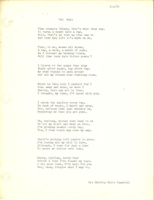 ["Shirley A. Campbell (March 17,1949-January 10, 2021), a native of Pinch, West Virginia and a resident of Charleston, West Virginia, was a lifelong songwriter and poet. Two of her songs were recorded by Grandpa Jones and Ernest Tubb, respectively. Campbell married into the Reed-Campbell family of the bluegrass musician Ola Belle Reed, who was her mentor. Read Campbells obituary:Shirley A. Campbell, 71, of Charleston, WV, passed away suddenly at home, Sunday, January 10, 2021.Born March 17, 1949, in Pinch, WV, she was the daughter of the late Ruby Francis Jarrett and Jack White.She is survived by her two children, daughter Carlie Campbell of Charleston and son Jeremy Campbell of Elkton, MD; and pets.In addition to her parents, she was preceded in death by her beloved dachshunds, Buckwheat and Alfalfa.Shirley studied at Oklahoma University and Marshall University. She was a nurse for 20 years, a dog groomer for 15 years, and a small business owner for approximately 10 years. She was a woman of endless talents, for many of which she received recognition. She was deeply devoted to animal welfare; throughout her life caring for ANY and ALL that she found in need.There will be a symphony of animal calls greeting her at the gates of heaven; and it will be glorious!As per her request, there will be no services. She asks that, in lieu of flowers, please donate to an animal charity in her honor.You may send condolences to the family at: www.barlowbonsall.com.Barlow Bonsall Funeral Home, Charleston, WV, has been entrusted with the arrangements."]%