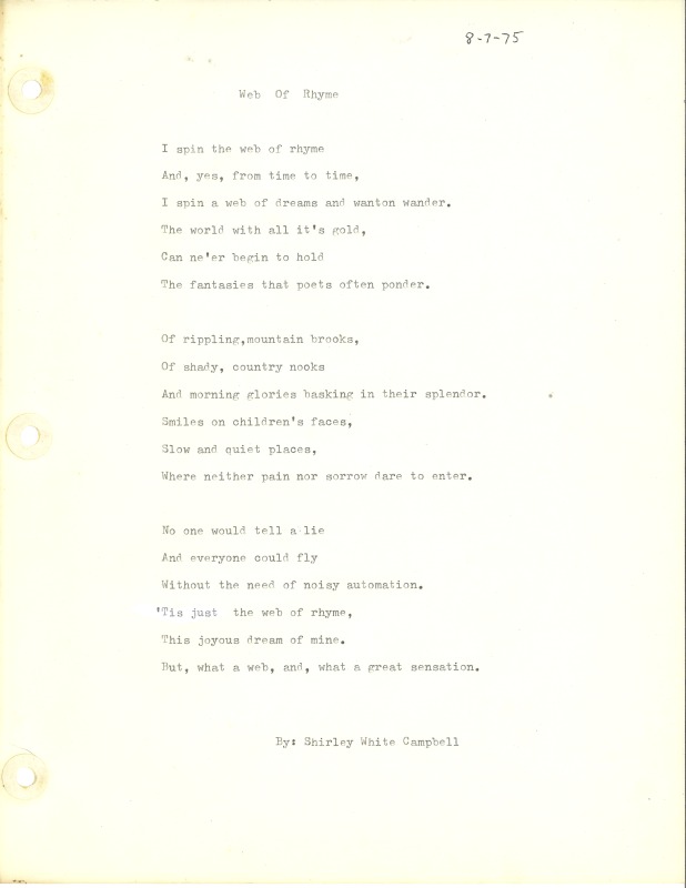 ["Shirley A. Campbell (March 17,1949-January 10, 2021), a native of Pinch, West Virginia and a resident of Charleston, West Virginia, was a lifelong songwriter and poet. Two of her songs were recorded by Grandpa Jones and Ernest Tubb, respectively. Campbell married into the Reed-Campbell family of the bluegrass musician Ola Belle Reed, who was her mentor. Read Campbells obituary:Shirley A. Campbell, 71, of Charleston, WV, passed away suddenly at home, Sunday, January 10, 2021.Born March 17, 1949, in Pinch, WV, she was the daughter of the late Ruby Francis Jarrett and Jack White.She is survived by her two children, daughter Carlie Campbell of Charleston and son Jeremy Campbell of Elkton, MD; and pets.In addition to her parents, she was preceded in death by her beloved dachshunds, Buckwheat and Alfalfa.Shirley studied at Oklahoma University and Marshall University. She was a nurse for 20 years, a dog groomer for 15 years, and a small business owner for approximately 10 years. She was a woman of endless talents, for many of which she received recognition. She was deeply devoted to animal welfare; throughout her life caring for ANY and ALL that she found in need.There will be a symphony of animal calls greeting her at the gates of heaven; and it will be glorious!As per her request, there will be no services. She asks that, in lieu of flowers, please donate to an animal charity in her honor.You may send condolences to the family at: www.barlowbonsall.com.Barlow Bonsall Funeral Home, Charleston, WV, has been entrusted with the arrangements."]%