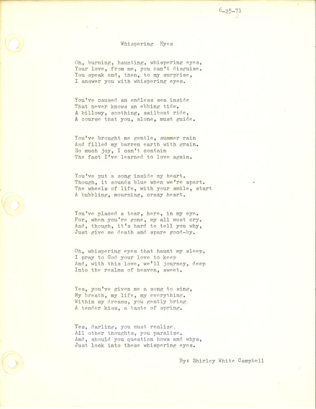 ["Shirley A. Campbell (March 17,1949-January 10, 2021), a native of Pinch, West Virginia and a resident of Charleston, West Virginia, was a lifelong songwriter and poet. Two of her songs were recorded by Grandpa Jones and Ernest Tubb, respectively. Campbell married into the Reed-Campbell family of the bluegrass musician Ola Belle Reed, who was her mentor. Read Campbells obituary:Shirley A. Campbell, 71, of Charleston, WV, passed away suddenly at home, Sunday, January 10, 2021.Born March 17, 1949, in Pinch, WV, she was the daughter of the late Ruby Francis Jarrett and Jack White.She is survived by her two children, daughter Carlie Campbell of Charleston and son Jeremy Campbell of Elkton, MD; and pets.In addition to her parents, she was preceded in death by her beloved dachshunds, Buckwheat and Alfalfa.Shirley studied at Oklahoma University and Marshall University. She was a nurse for 20 years, a dog groomer for 15 years, and a small business owner for approximately 10 years. She was a woman of endless talents, for many of which she received recognition. She was deeply devoted to animal welfare; throughout her life caring for ANY and ALL that she found in need.There will be a symphony of animal calls greeting her at the gates of heaven; and it will be glorious!As per her request, there will be no services. She asks that, in lieu of flowers, please donate to an animal charity in her honor.You may send condolences to the family at: www.barlowbonsall.com.Barlow Bonsall Funeral Home, Charleston, WV, has been entrusted with the arrangements."]%