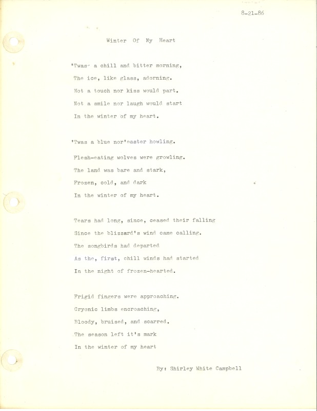 ["Shirley A. Campbell (March 17,1949-January 10, 2021), a native of Pinch, West Virginia and a resident of Charleston, West Virginia, was a lifelong songwriter and poet. Two of her songs were recorded by Grandpa Jones and Ernest Tubb, respectively. Campbell married into the Reed-Campbell family of the bluegrass musician Ola Belle Reed, who was her mentor. Read Campbells obituary:Shirley A. Campbell, 71, of Charleston, WV, passed away suddenly at home, Sunday, January 10, 2021.Born March 17, 1949, in Pinch, WV, she was the daughter of the late Ruby Francis Jarrett and Jack White.She is survived by her two children, daughter Carlie Campbell of Charleston and son Jeremy Campbell of Elkton, MD; and pets.In addition to her parents, she was preceded in death by her beloved dachshunds, Buckwheat and Alfalfa.Shirley studied at Oklahoma University and Marshall University. She was a nurse for 20 years, a dog groomer for 15 years, and a small business owner for approximately 10 years. She was a woman of endless talents, for many of which she received recognition. She was deeply devoted to animal welfare; throughout her life caring for ANY and ALL that she found in need.There will be a symphony of animal calls greeting her at the gates of heaven; and it will be glorious!As per her request, there will be no services. She asks that, in lieu of flowers, please donate to an animal charity in her honor.You may send condolences to the family at: www.barlowbonsall.com.Barlow Bonsall Funeral Home, Charleston, WV, has been entrusted with the arrangements."]%