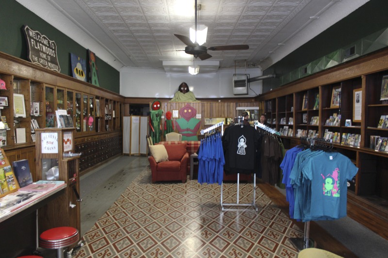 The Flatwoods Monster Museum, which also serves as the Braxton County Visitors Center, is located in downtown Sutton in Braxton County, West Virginia. The Museum displays ephemera, folk art, videos, and souvenirs related to the legend of the Flatwoods Monster, which was first sighted in Flatwoods, West Virginia on September 12, 1952 by Kathleen May, Eugene Lemon, Teddy May, Ronald Shaver, Neal Nunley, Teddy Neal, and Tommy Hyer. West Virginia Humanities Council Executive Director Eric Waggoner and State Folklorist Emily Hilliard visited the museum and met with Andrew Smith, Executive Director of the Braxton County CVB and Flatwoods Monster Museum, on January 30, 2020.Visit the Flatwoods Museum website here: https://braxtonwv.org/the-flatwoods-monster/visit-the-museum/For more on the legend of the Flatwoods Monster, visit e-WV: https://www.wvencyclopedia.org/articles/2192