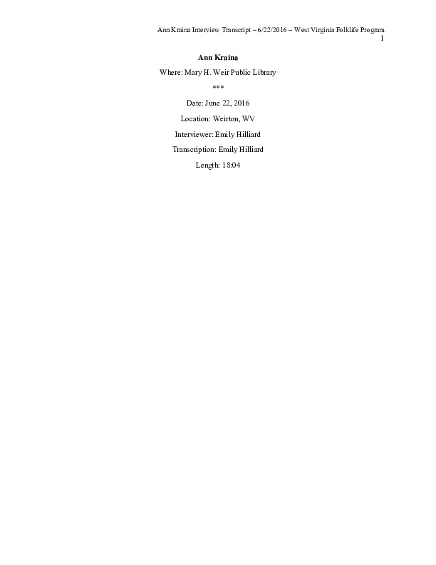 ["Ann Kraina was born in Newton Falls, Ohio in 1927 and grew up in Weirton, WV. Her parents were from Yugoslavia and her family attended the Holy Resurrection Serbian Orthodox Church in Steubenville, Ohio. She speaks about childhood memories, the Serbian and wider Weirton community, and Serbian foodways, mainly nutrolls, that she enjoys baking."]%