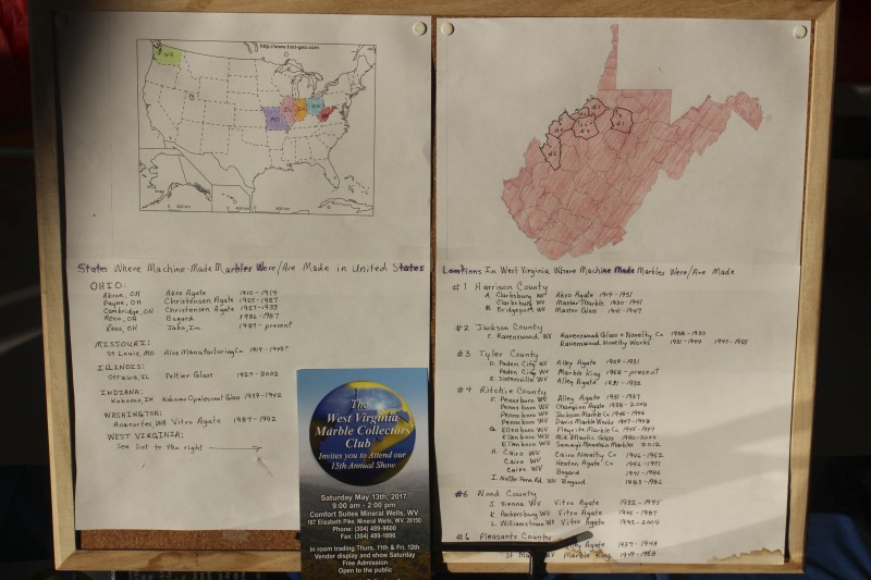 Nola Morgan (b. Ronceverte, WV) is an avid marble collector living in Jackson County, West Virginia. She is a founding member of the West Virginia Marble Collectors Club and is particularly interested in machine-made marbles, once made at various factories in West Virginia, including Alley, Vitro, and the newer company Jabo, which is still in operation. As part of her collectors hobby, she has conducted digs at the site of the old Alley factory to excavate vintage marbles.Nola Morgan displayed some of her marble collection at Sandyville, WV's Gilmore Elementary School Community Interest Fair on April 25, 2017.Learn more about the West Virginia Marble Collectors Club: https://westvirginiamarblecollectorsclub.com/members/