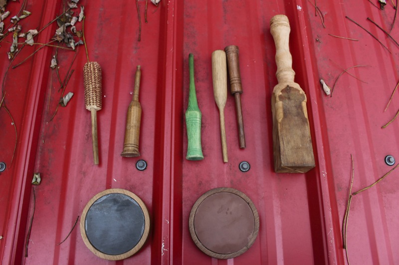 ["Aaron Parsons, 20 years old at the time of this photo, is a native of Jackson County, WV. He makes turkey calls with materials (slate, native woods, bone, etc.) found on his familys land in Jackson County. He is also a hunter, trapper, fisher, and hide tanner."]%