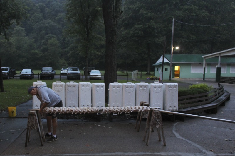 ["Every summer Wednesday since 1969, members of the Serbian Eastern Orthodox Church Mens Club have hosted a Chicken Blast at the Serbian Picnic Grounds along Kings Creek outside of Weirton, West Virginia. They roast 300-400 chickens per week as a fundraiser for the maintenance of the picnic grounds. The spits, an industrial brick oven, and walk-in coolers were constructed in the 1960s out of material from Weirton Steel by Mens Club members, most of whom were Weirton Steel employees. Each week, the choir also sells pogacha (a type of Serbian bread), haluski or cabbage and noodles, corn on the cob, strudel and other desserts. The bar at the picnic grounds is also open, serving beer and Slivovitz.See the short video and audio documentary about the Chicken Blasts, produced by the West Virginia Folklife Program and West Virginia Public Broadcasting: https://wvfolklife.org/2020/01/27/weirtons-serbian-heritage-is-a-chicken-blast/ https://www.youtube.com/watch?v=XpGF-MFUlhYhttps://soundcloud.com/wvpublicnews/weirtons-serbian-heritage-is-a-chicken-blast"]%