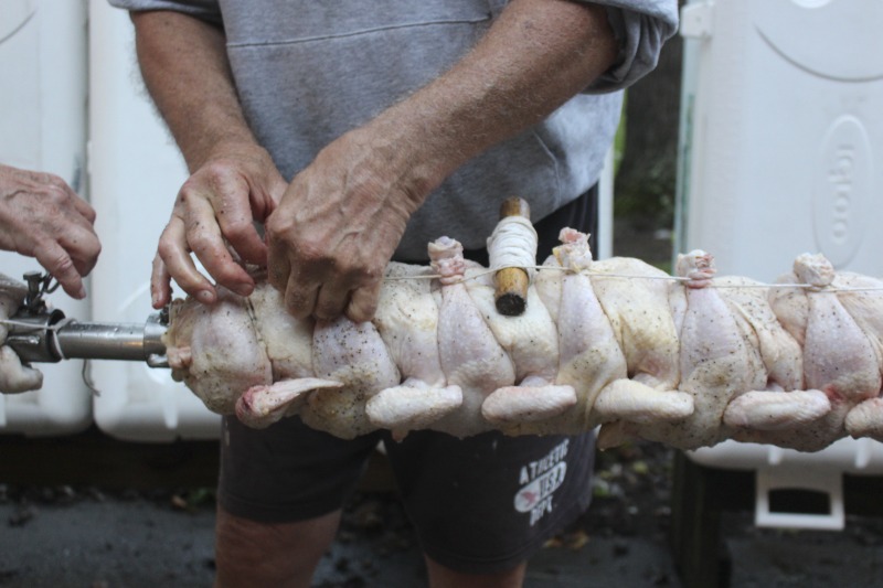 ["Every summer Wednesday since 1969, members of the Serbian Eastern Orthodox Church Mens Club have hosted a Chicken Blast at the Serbian Picnic Grounds along Kings Creek outside of Weirton, West Virginia. They roast 300-400 chickens per week as a fundraiser for the maintenance of the picnic grounds. The spits, an industrial brick oven, and walk-in coolers were constructed in the 1960s out of material from Weirton Steel by Mens Club members, most of whom were Weirton Steel employees. Each week, the choir also sells pogacha (a type of Serbian bread), haluski or cabbage and noodles, corn on the cob, strudel and other desserts. The bar at the picnic grounds is also open, serving beer and Slivovitz.See the short video and audio documentary about the Chicken Blasts, produced by the West Virginia Folklife Program and West Virginia Public Broadcasting: https://wvfolklife.org/2020/01/27/weirtons-serbian-heritage-is-a-chicken-blast/ https://www.youtube.com/watch?v=XpGF-MFUlhYhttps://soundcloud.com/wvpublicnews/weirtons-serbian-heritage-is-a-chicken-blast"]%