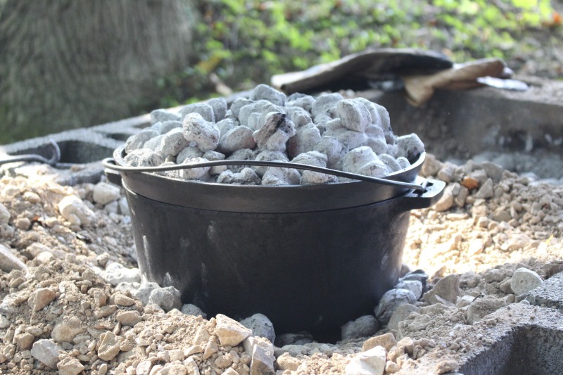 ["On September 21, 2017, old-time musician and writer Pete Koskys Appalachian Studies class at South Charleston High School made biscuits in a cast iron Dutch oven over a charcoal fire at the ROTC picnic shelter on the school campus. Kosky invited state folklorist Emily Hilliard to the class."]%