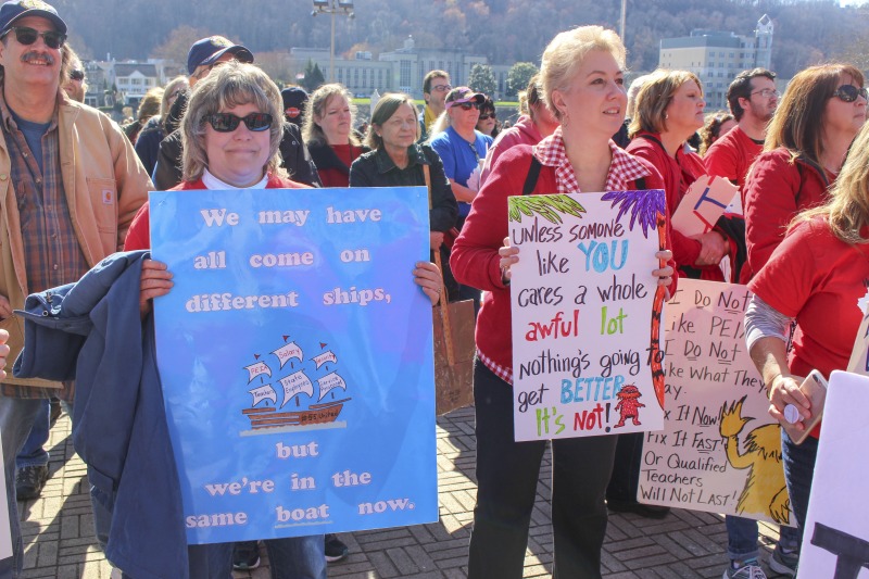 ["On February 22, 2018, thousands of West Virginia public school teachers and school service employees walked out of their classrooms in what would become a nine-day statewide strike. Teachers demands included a 5% raise and affordable healthcare coverage through the West Virginia Public Employees Insurance Agency or PEIA. These photos are part of a series of photos, videos, and interviews documenting the labor lore and expressive culture of the 2018 and 2019 West Virginia Teachers Strike.For more information on the 2018 and 2019 West Virginia Teachers Strike visit e-WV: https://www.wvencyclopedia.org/articles/2454"]%